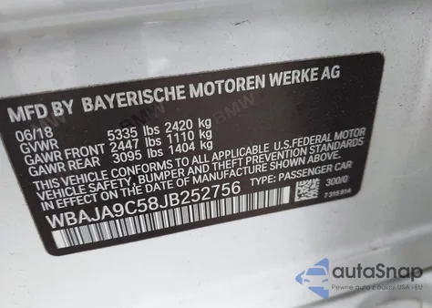 2018 BMW 530E Iperformance z USA, uszkodzony, nr VIN WBAJA9C58JB252756